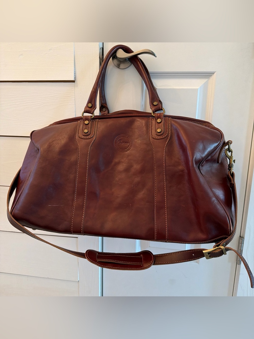 Cenzo Leather Duffle Bag Italian Calfskin Travel Bag